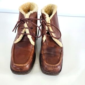 Bally Karem Women's Brown Leather Shearling Lace Up Booties Size US 6.5M EU 37